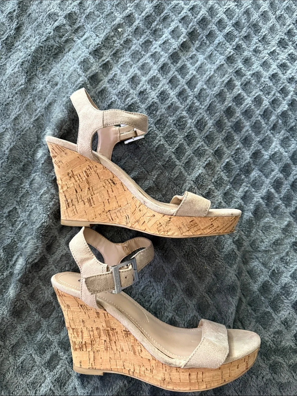 Charles By Charles David Tan Suede Cork Wedge Sandals
